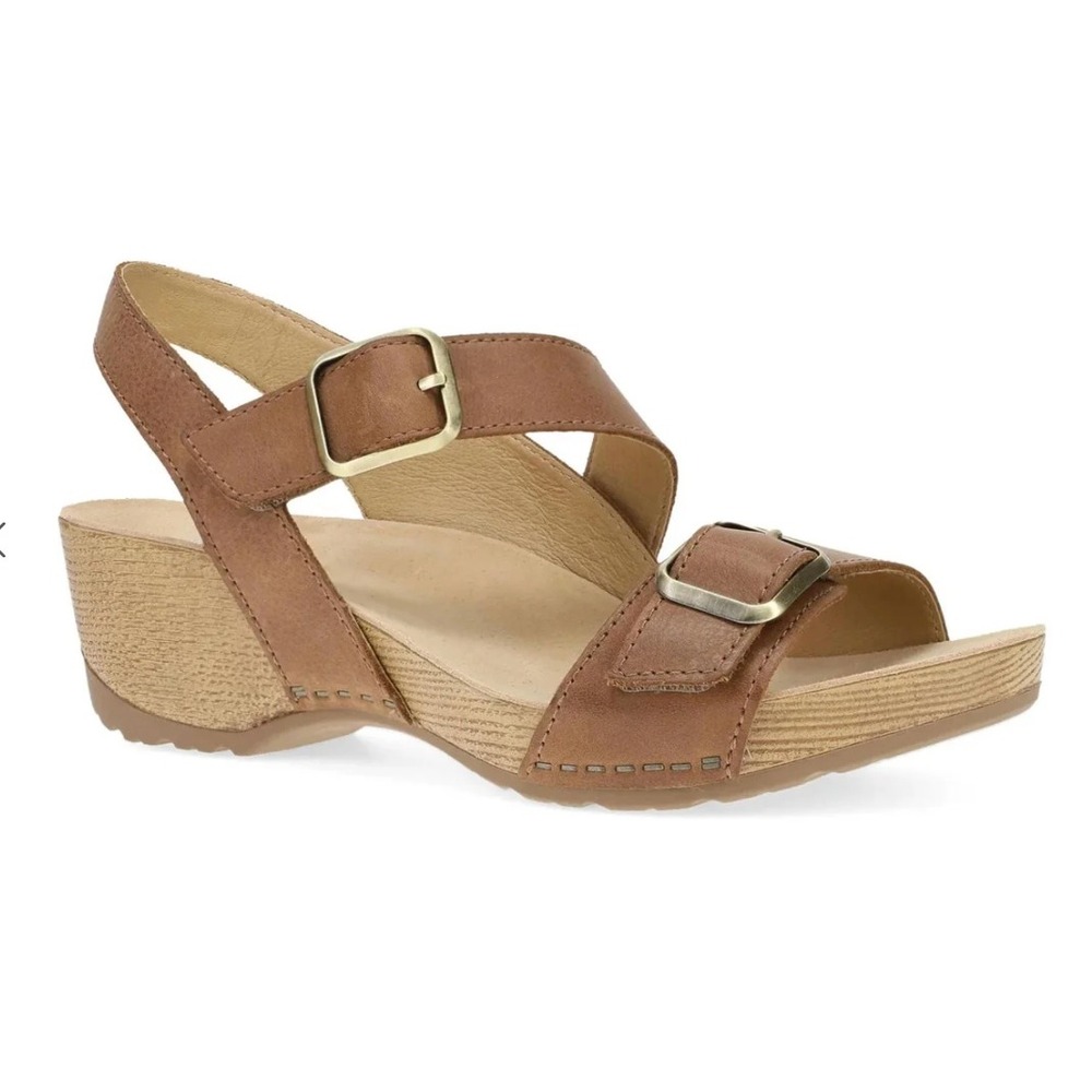 Dansko Trinity Slingback Brown Leather Wedge Buckle Sandals Size 40 Bohemian